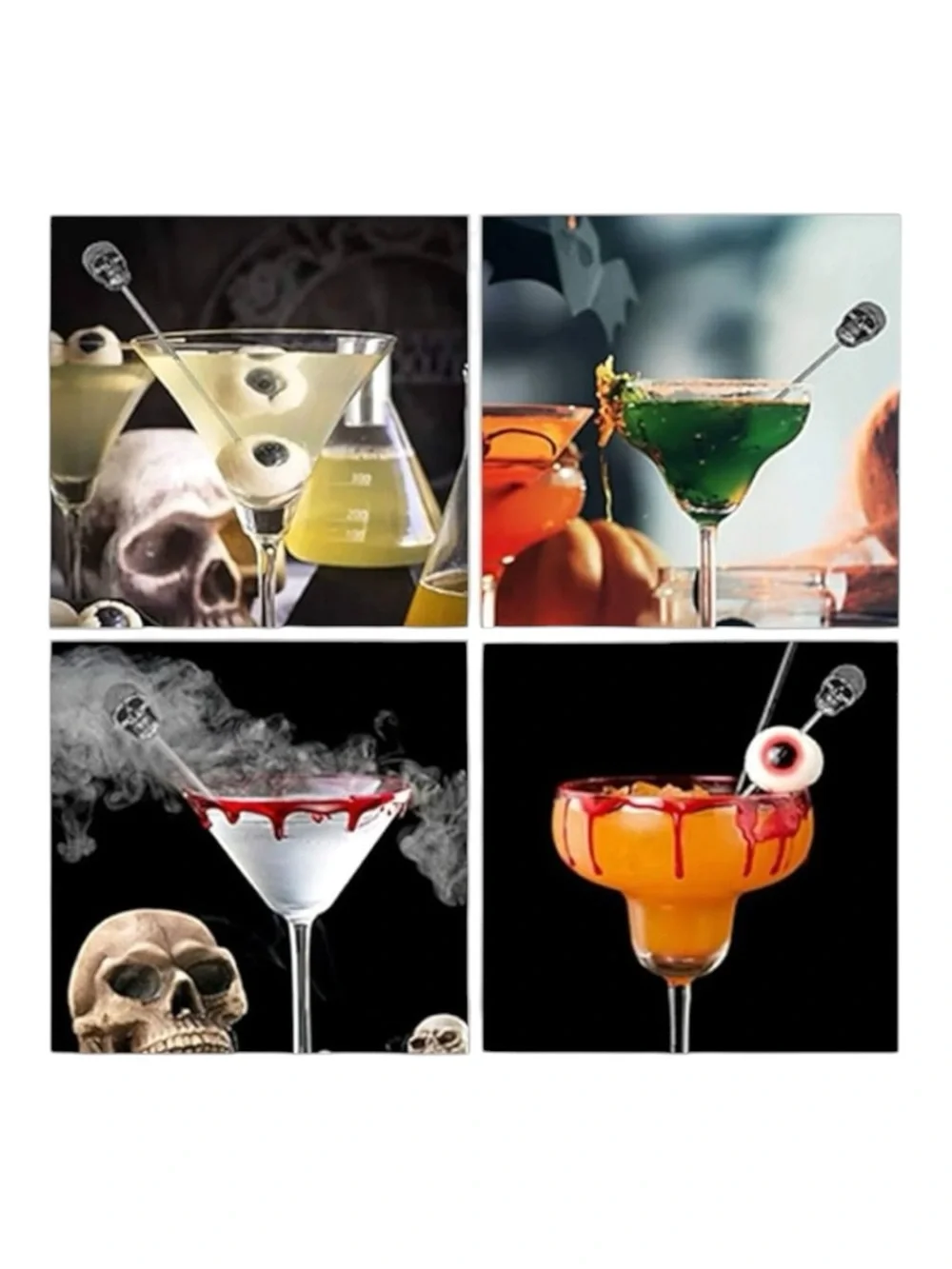 new Sur La Table ☻︎ Set of 6 Skull Cocktail Olive Picks ☻︎ Silver ☻︎ Halloween